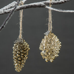 pine cone ornament and gold fir cone