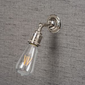 nickel wall light with clear pear bulb off