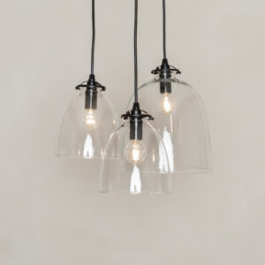 light showing one large and two small fitments together, Large glass dome pendant light