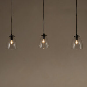 triple glass dome pendant light with bar fitment and lights on