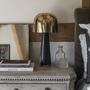 close up image of Art Deco Gold Table Lamp with Black Marble Base